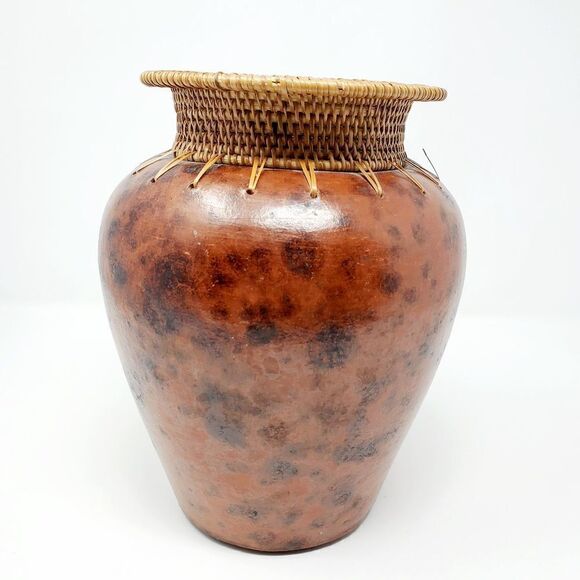 Decorative Ceramic/Clay Vase with Woven Fibers - Picture 7 of 8